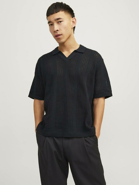 Jack & Jones Μαύρο ανδρικό πουκάμισο πόλο Jack & Jones Taormina